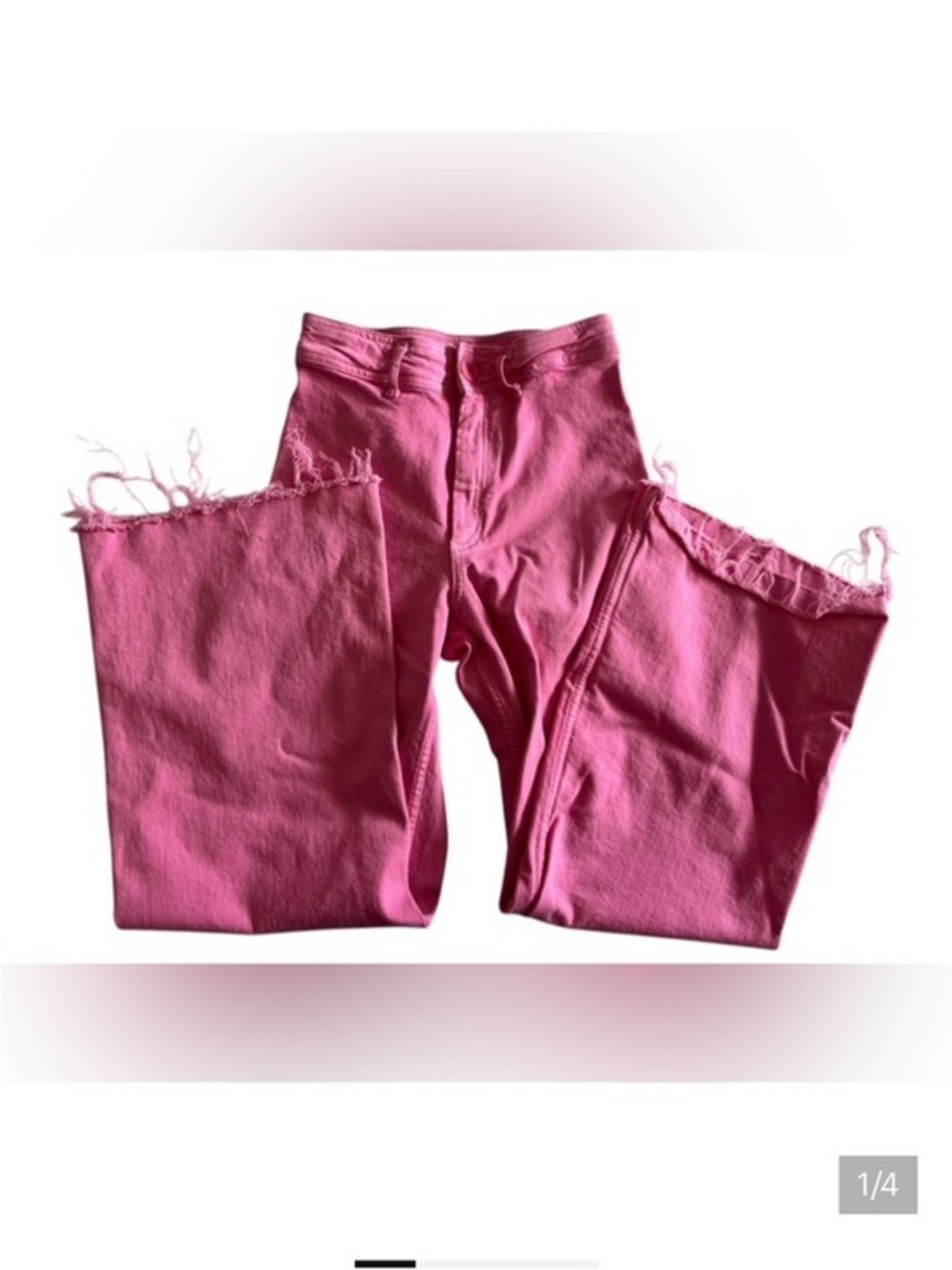Zara Wide Leg Frayed Hem Pink Jeans